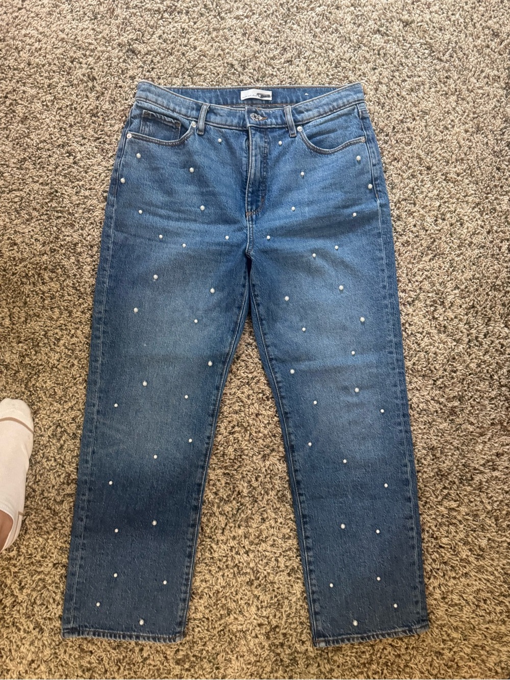 LOFT Medium Blue Pearl-Studded Bootcut Jeans